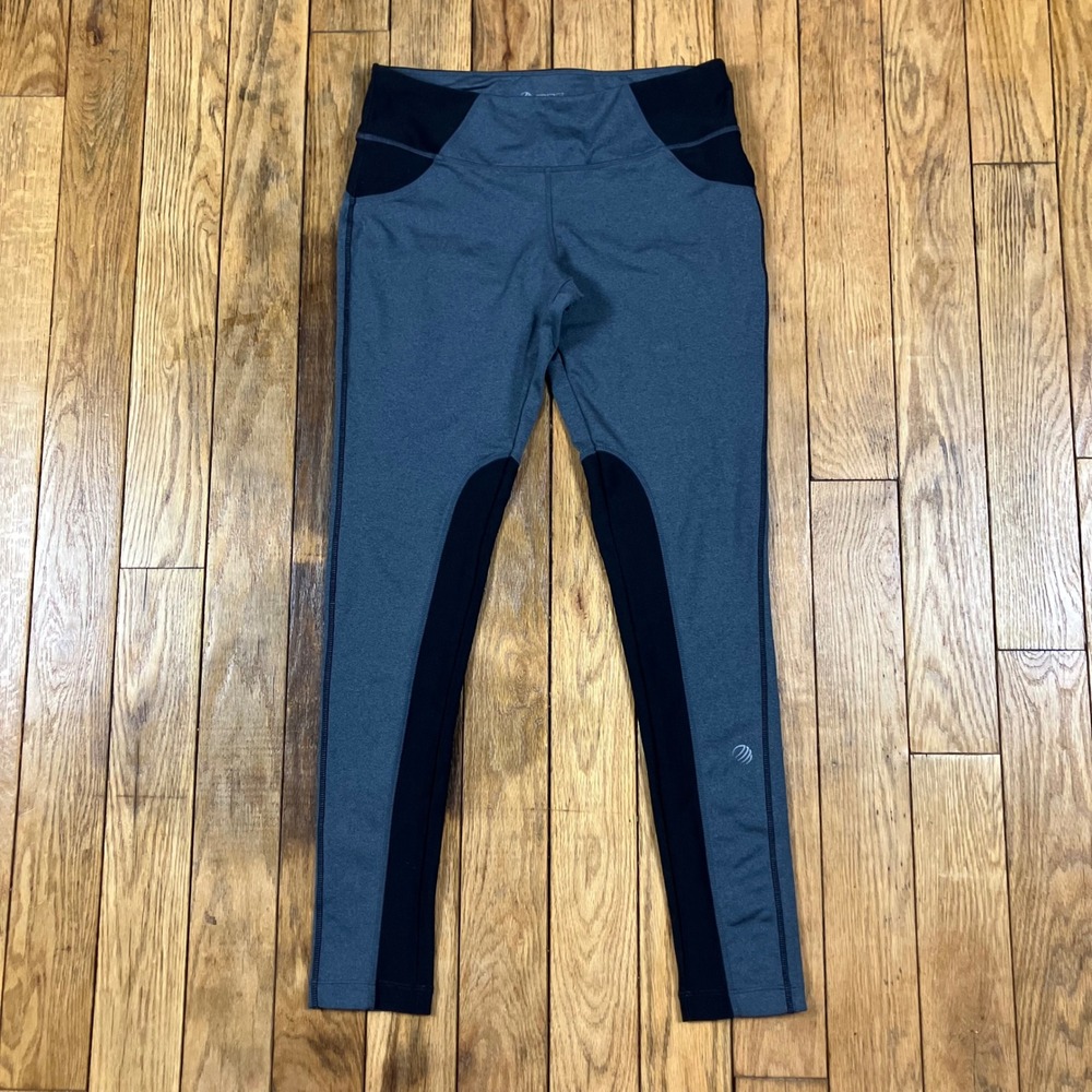 MPG Sport Leggings‎ Grey Black Athletic Pants Zipper Pocket Women's M